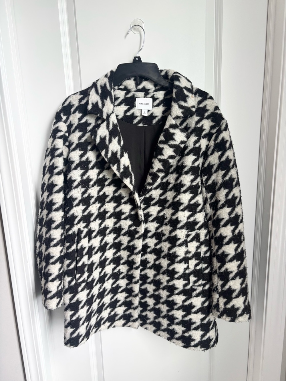 Nine West Black & White Houndstooth Peacoat